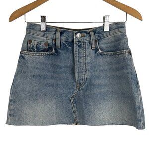 NWT Re/Done 100% Cotton 90s Mini Skirt / Faded Blues with Pockets - 24